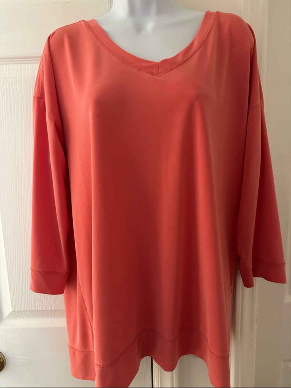Chico's Coral V-Neck Long Sleeve Top